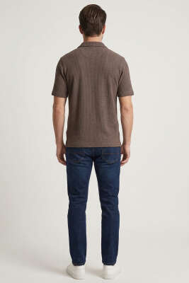 Kısa Kol Fitilli Erkek Gömlek Kahve - Erkek Gömlek