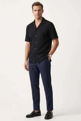 Kısa Kol Fitilli Erkek Gömlek Siyah - Erkek Gömlek