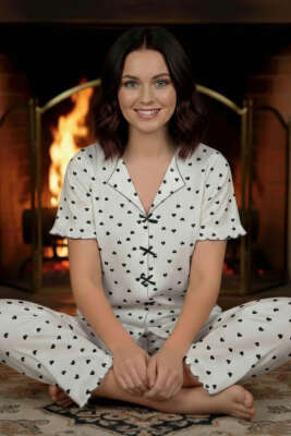 Kısa Kol Önü Kurdeleli Pijama Takımı Siyah - MANOLYA