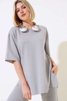 Kısa Kol Salaş İkili Takım Gri - Kadın Giyim Modelleri