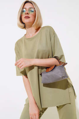 	 Kısa Kol Salaş İkili Takım Haki - Kadın Giyim Modelleri