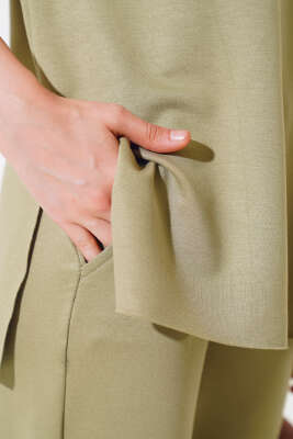 	 Kısa Kol Salaş İkili Takım Haki - Kadın Giyim Modelleri