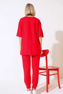 Kısa Kol Salaş İkili Takım Kırmızı - Kadın Giyim Modelleri