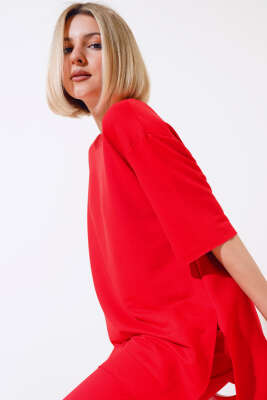 Kısa Kol Salaş İkili Takım Kırmızı - Kadın Giyim Modelleri