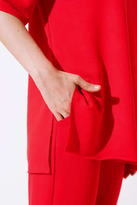 Kısa Kol Salaş İkili Takım Kırmızı - Kadın Giyim Modelleri