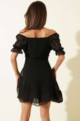 Kısa Kol Şifon Mini Elbise Siyah - Kadın Giyim Modelleri