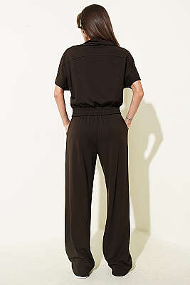 Kısa Kollu Bel Lastikli İkili Takım Acı Kahve - Kadın Giyim Modelleri