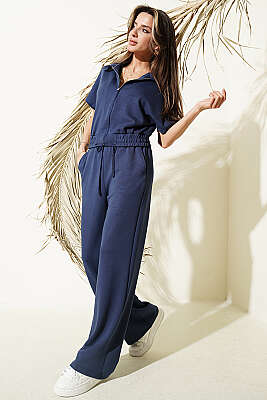 Kısa Kollu Bel Lastikli İkili Takım Lacivert - HELLIE