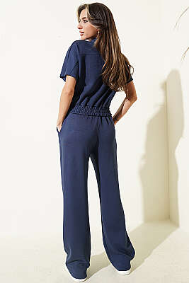 Kısa Kollu Bel Lastikli İkili Takım Lacivert - Kadın Giyim Modelleri