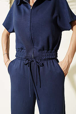 Kısa Kollu Bel Lastikli İkili Takım Lacivert - Kadın Giyim Modelleri