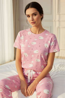 Kısa Kollu Bisiklet Yaka Desenli Pijama Takımı Asorti 10 - HEPYEK BASIC