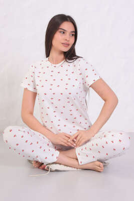 Kısa Kollu Bisiklet Yaka Desenli Pijama Takımı Asorti 4 - HEPYEK BASIC