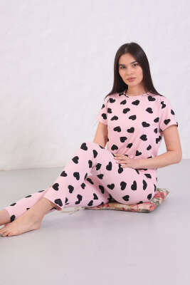 Kısa Kollu Bisiklet Yaka Desenli Pijama Takımı Asorti 8 - HEPYEK BASIC