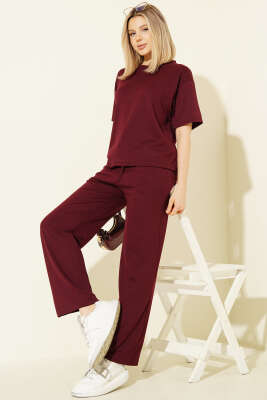 Kısa Kollu Loyşa T-shirt İkili Takım Bordo 