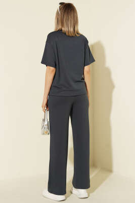 Kısa Kollu Loyşa T-shirt İkili Takım Füme - Kadın Giyim Modelleri