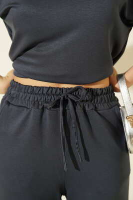 Kısa Kollu Loyşa T-shirt İkili Takım Füme - Kadın Giyim Modelleri