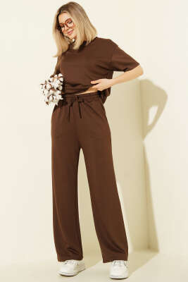 Kısa Kollu Loyşa T-shirt İkili Takım Kahve - CALİENTE