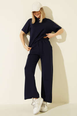 Kısa Kollu Loyşa T-shirt İkili Takım Lacivert - Kadın Giyim Modelleri