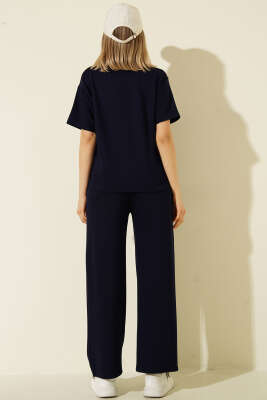 Kısa Kollu Loyşa T-shirt İkili Takım Lacivert - Kadın Giyim Modelleri