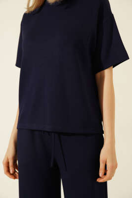 Kısa Kollu Loyşa T-shirt İkili Takım Lacivert - Kadın Giyim Modelleri