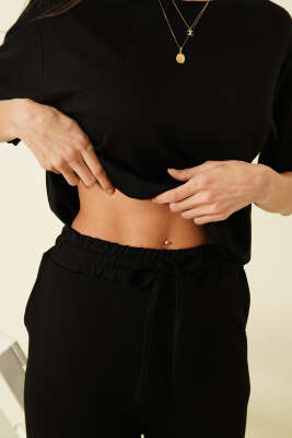 Kısa Kollu Loyşa T-shirt İkili Takım Siyah - Kadın Giyim Modelleri