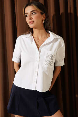 Kısa Kollu Modal Garnili Gömlek Lacivert - DİVON