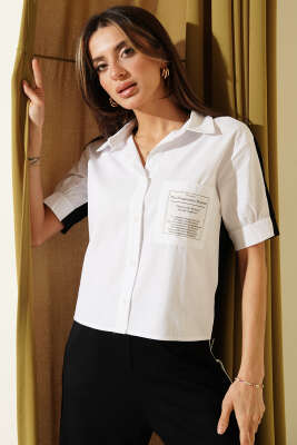 Kısa Kollu Modal Garnili Gömlek Siyah - Kadın Giyim Modelleri