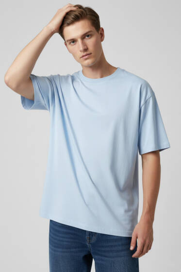 Kısa Kollu Oversize Erkek Tişört Buz Mavisi - Erkek T-shirt