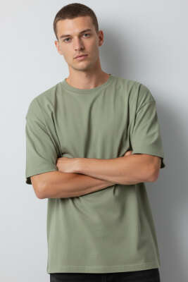 Kısa Kollu Oversize Erkek Tişört Çağla Yeşili - DESTİNA