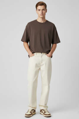 Kısa Kollu Oversize Erkek Tişört Kahve - Erkek T-shirt