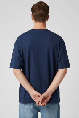 Kısa Kollu Oversize Erkek Tişört Lacivert - Erkek T-shirt