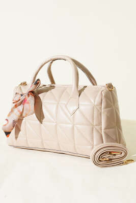 Kısa Kulplu Fularlı Kadın El Çantası Bej - GÜZEL ÇANTA