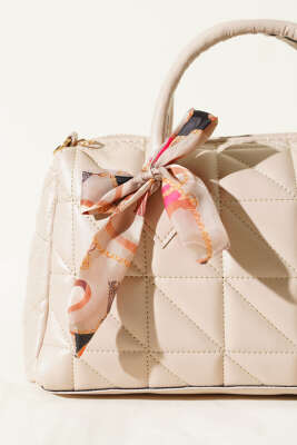 Kısa Kulplu Fularlı Kadın El Çantası Bej - Kol Çantası