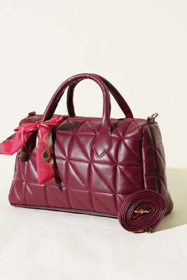 Kısa Kulplu Fularlı Kadın El Çantası Bordo - GÜZEL ÇANTA