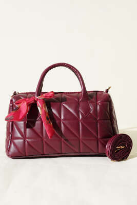 Kısa Kulplu Fularlı Kadın El Çantası Bordo - Kol Çantası