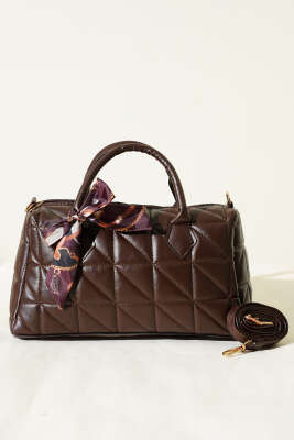 Kısa Kulplu Fularlı Kadın El Çantası Kahve - Kol Çantası