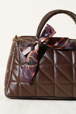 Kısa Kulplu Fularlı Kadın El Çantası Kahve - Kol Çantası