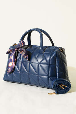 Kısa Kulplu Fularlı Kadın El Çantası Lacivert - GÜZEL ÇANTA