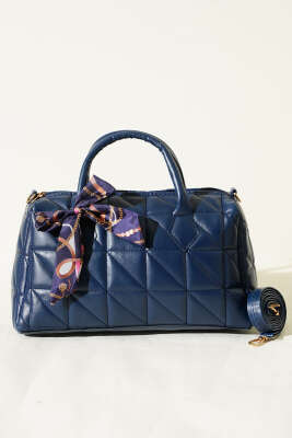 Kısa Kulplu Fularlı Kadın El Çantası Lacivert - Kol Çantası