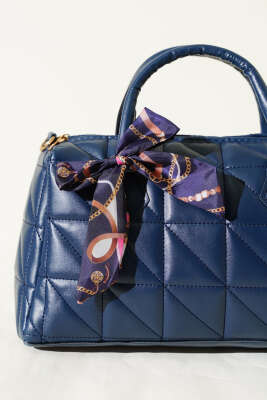 Kısa Kulplu Fularlı Kadın El Çantası Lacivert - Kol Çantası