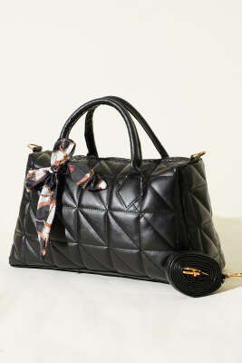 Kısa Kulplu Fularlı Kadın El Çantası Siyah - GÜZEL ÇANTA