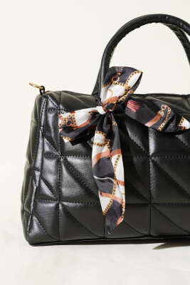 Kısa Kulplu Fularlı Kadın El Çantası Siyah - Kol Çantası