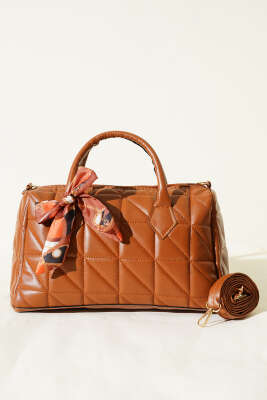 Kısa Kulplu Fularlı Kadın El Çantası Taba - Kol Çantası