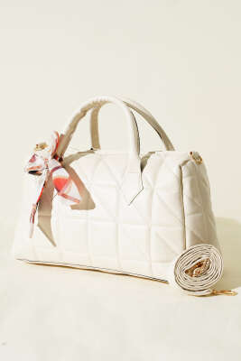 Kısa Kulplu Fularlı Kadın El Çantası Taş - GÜZEL ÇANTA