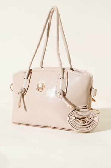 Kısa Kulplu Metal Armalı Çanta Bej - Kol Çantası