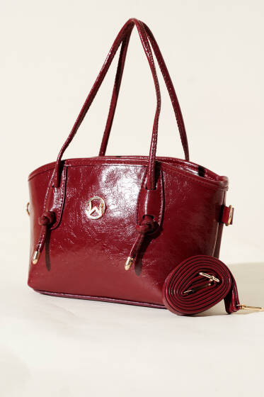 Kısa Kulplu Metal Armalı Çanta Bordo - Kol Çantası