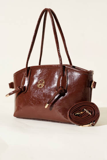 Kısa Kulplu Metal Armalı Çanta Kahve - Kol Çantası