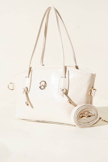 Kısa Kulplu Metal Armalı Çanta Krem - Kol Çantası