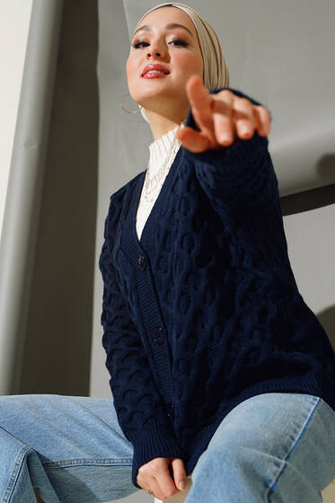 Kısa Örgü Triko Hırka Lacivert - Triko Hırka