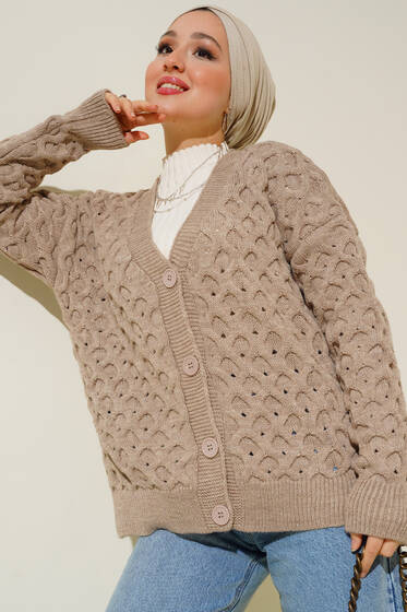 Kısa Örgü Triko Hırka Latte - Triko Hırka